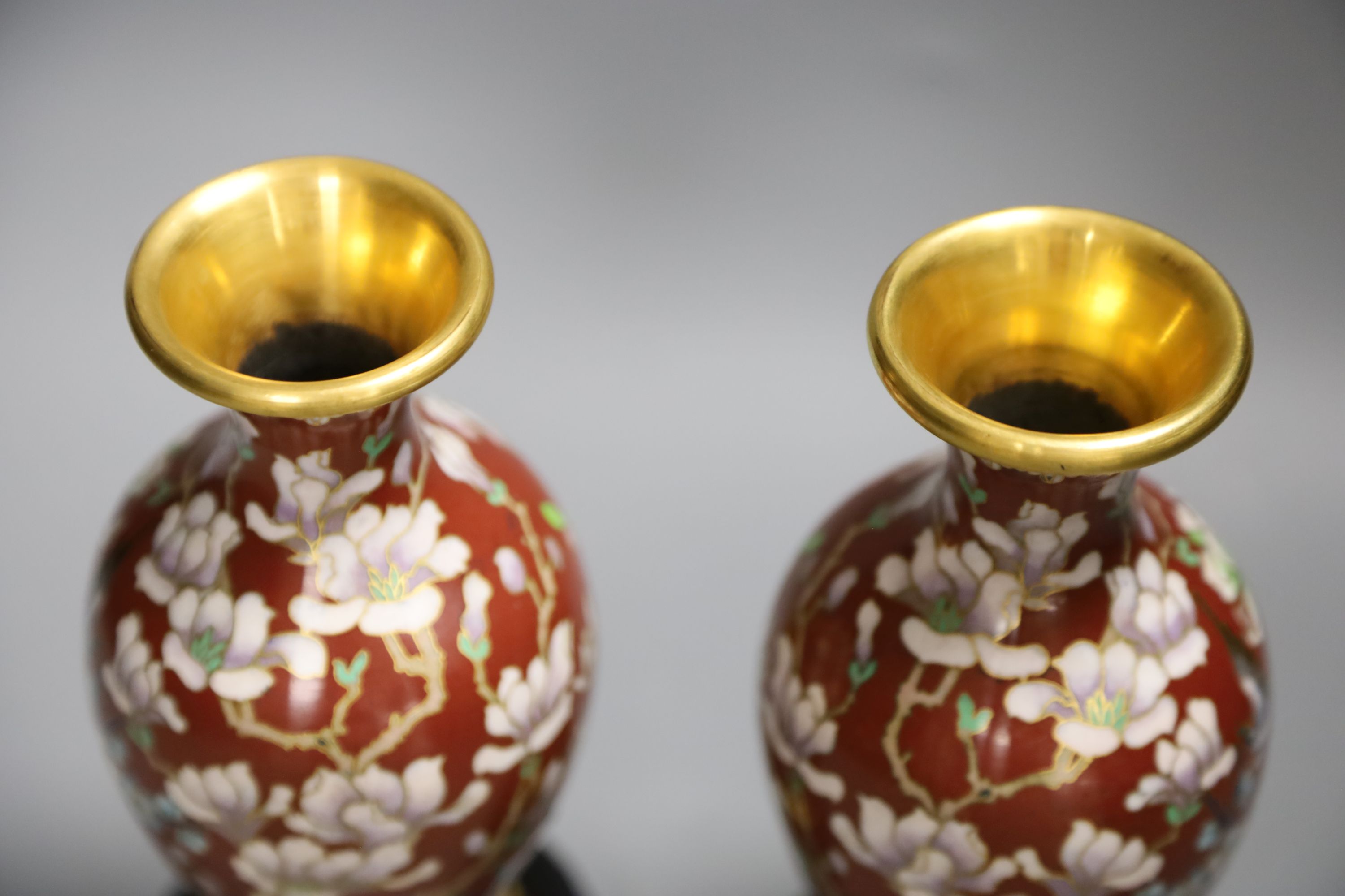 A pair of Chinese cloisonne vases, height 18cm